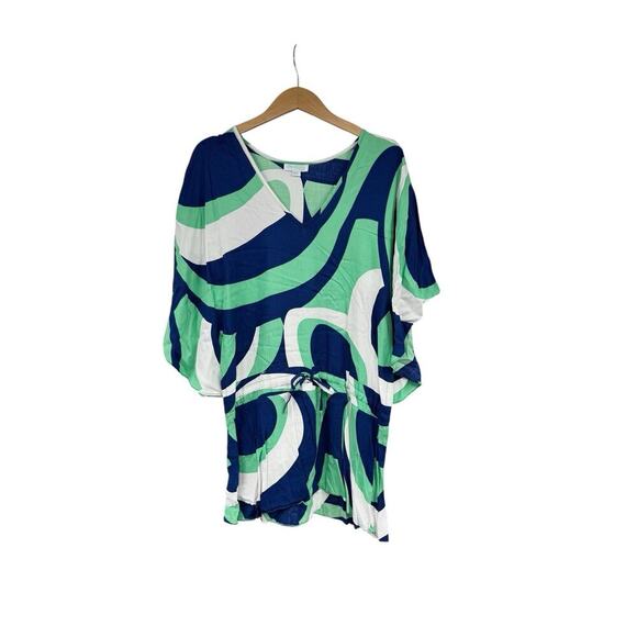 Escapada Beach Blue Green Abstract Pattern Swim Coverup Coastal Vacation M - Picture 1 of 7